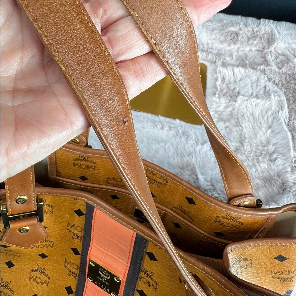 MCM Cognac Tan & Orange Visetos Leather Tote with Gold Hardware - Picture 13 of 14
